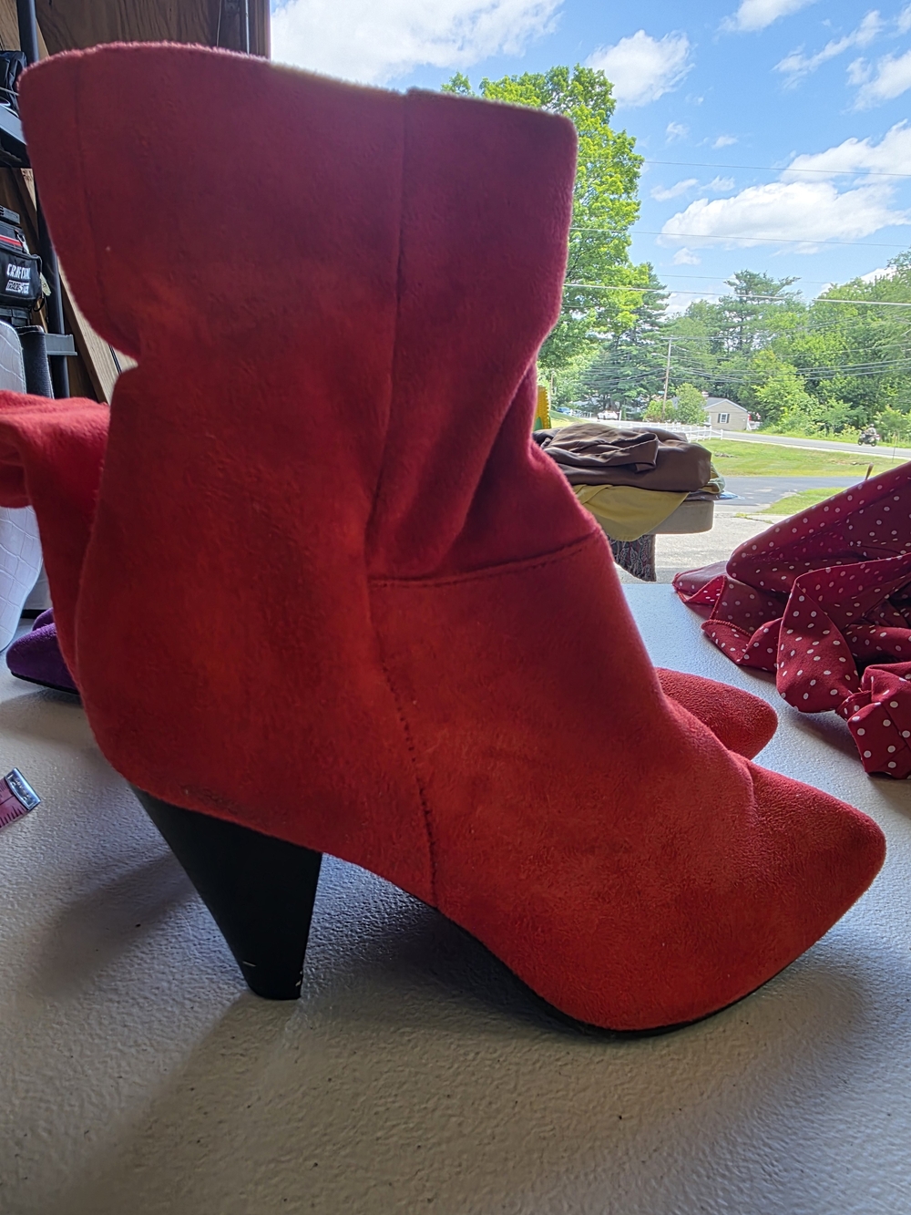 Women's Red Suede Ankle Booties with Sleek Cone Heel